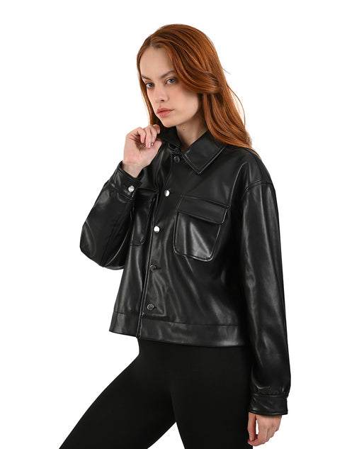 Chamarra Nine West Mujer Negra Casual en Piel Sintética